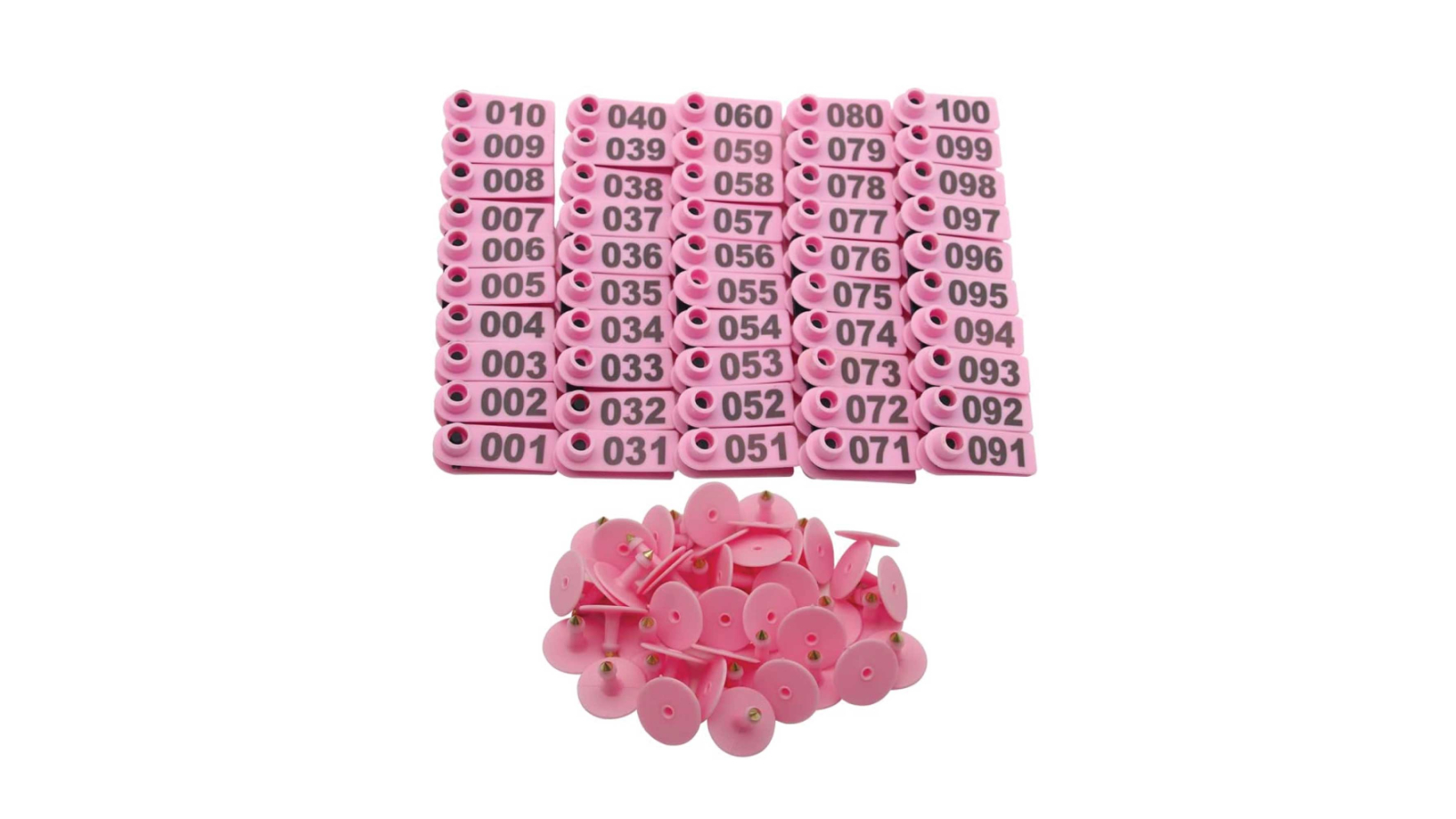 Rooster Farms 1-100 Pink Cattle Number Ear Tag Set - 5 x 2cm