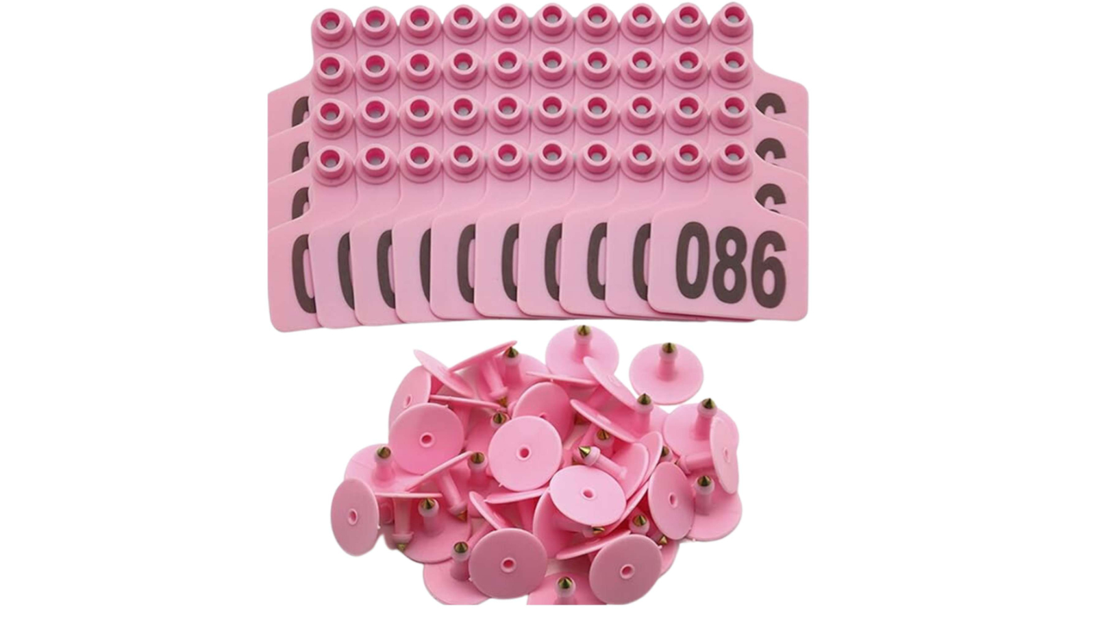 Rooster Farms 1-100 Pink Cattle Number Ear Tag Set - 5 x 4cm
