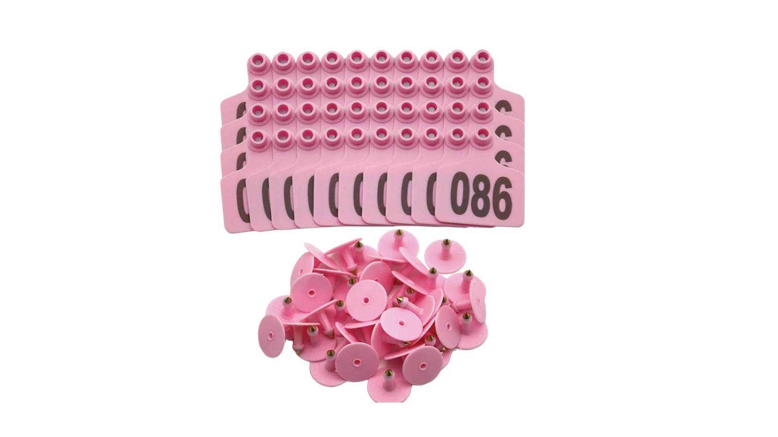 Rooster Farms 1-100 Pink Cattle Number Ear Tag Set - 6 x 7cm