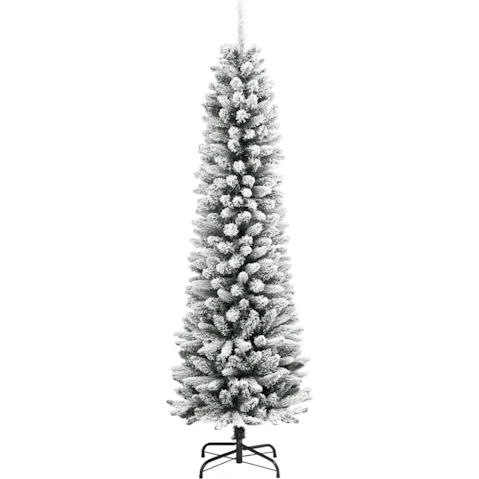 vidaXL PVC/PE Artificial Slim Christmas Tree with Flocked Snow - 210cm