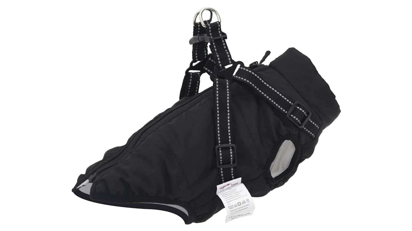 vidaXL Black Waterproof Reflective Dog Coat with Harness