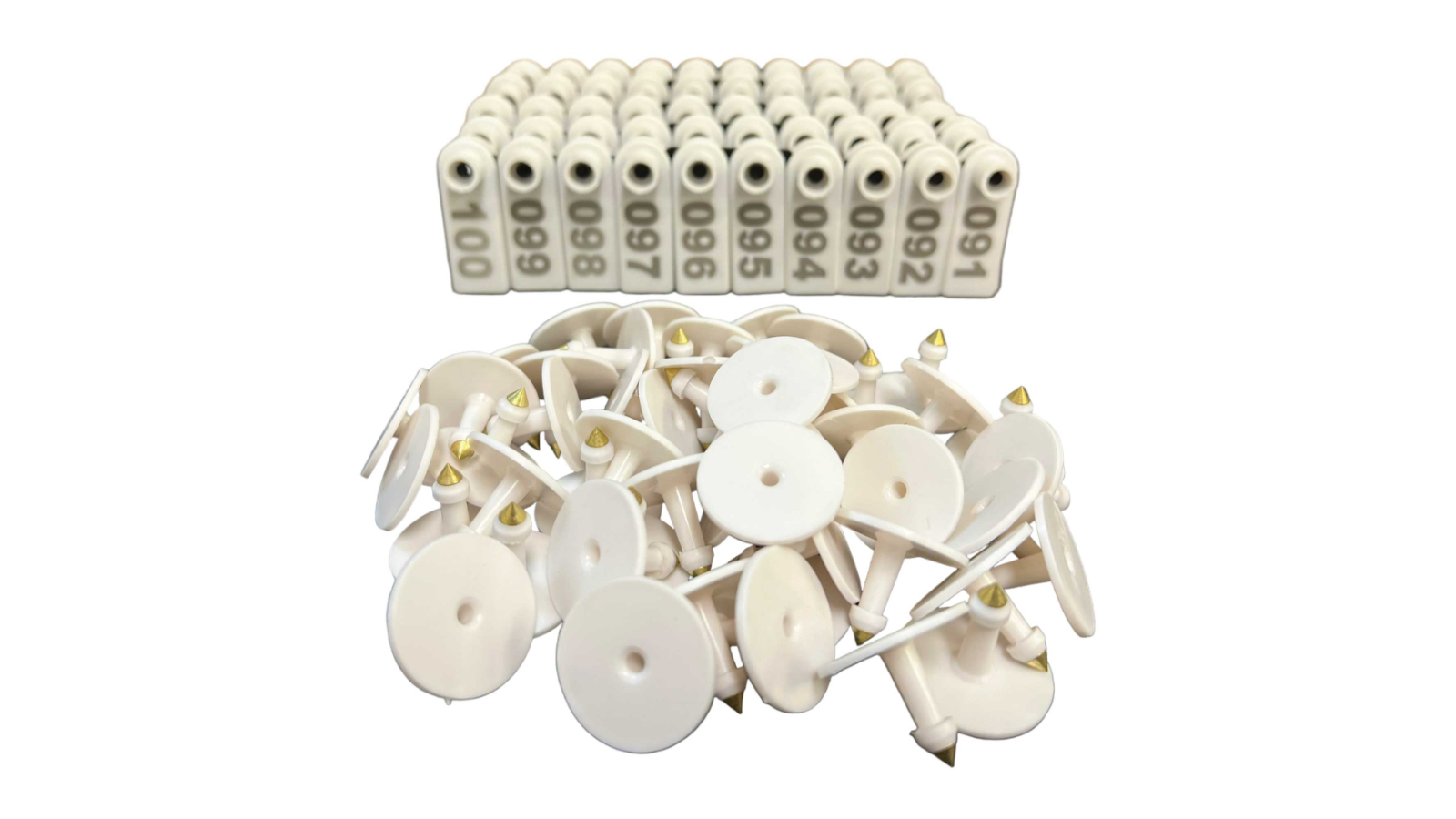 Rooster Farms 1-100 White Cattle Number Ear Tag Set - 5 x 2cm