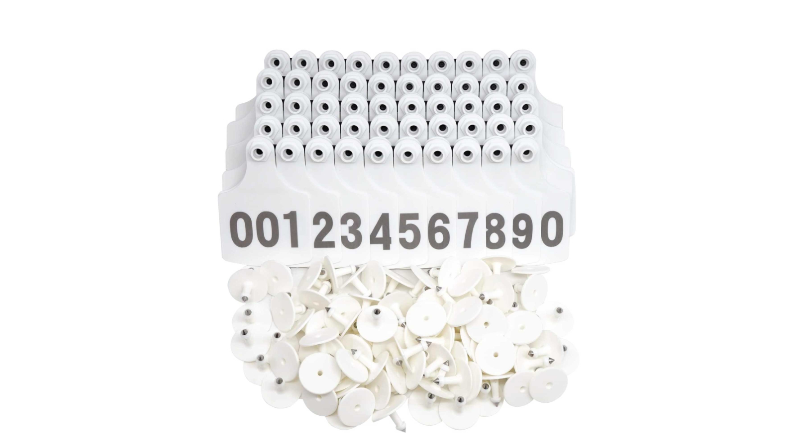 Rooster Farms 1-100 White Cattle Number Ear Tag Set - 6 x 7cm