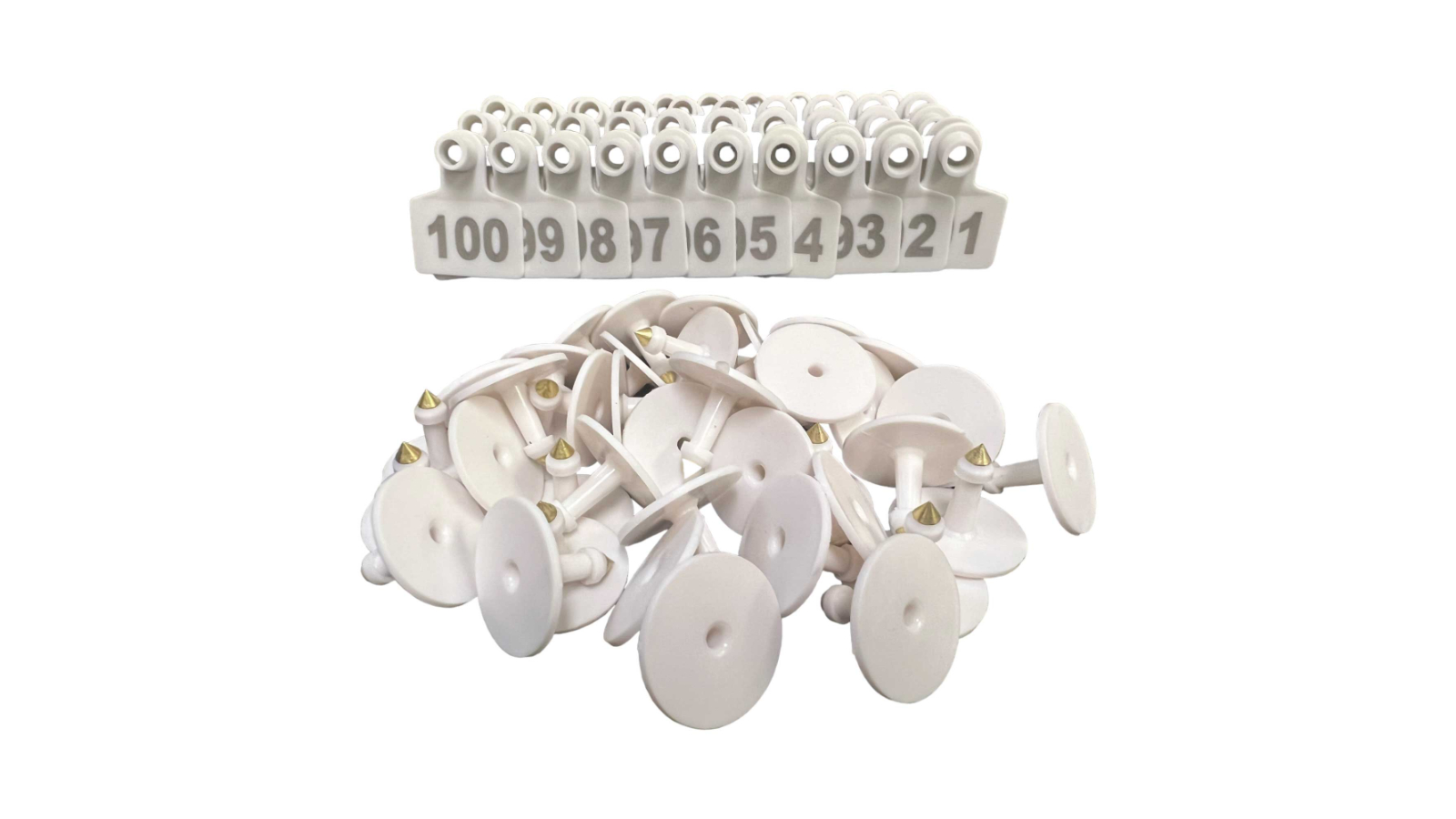 Rooster Farms 1-100 White Cattle Number Ear Tag Set - 5 x 4cm