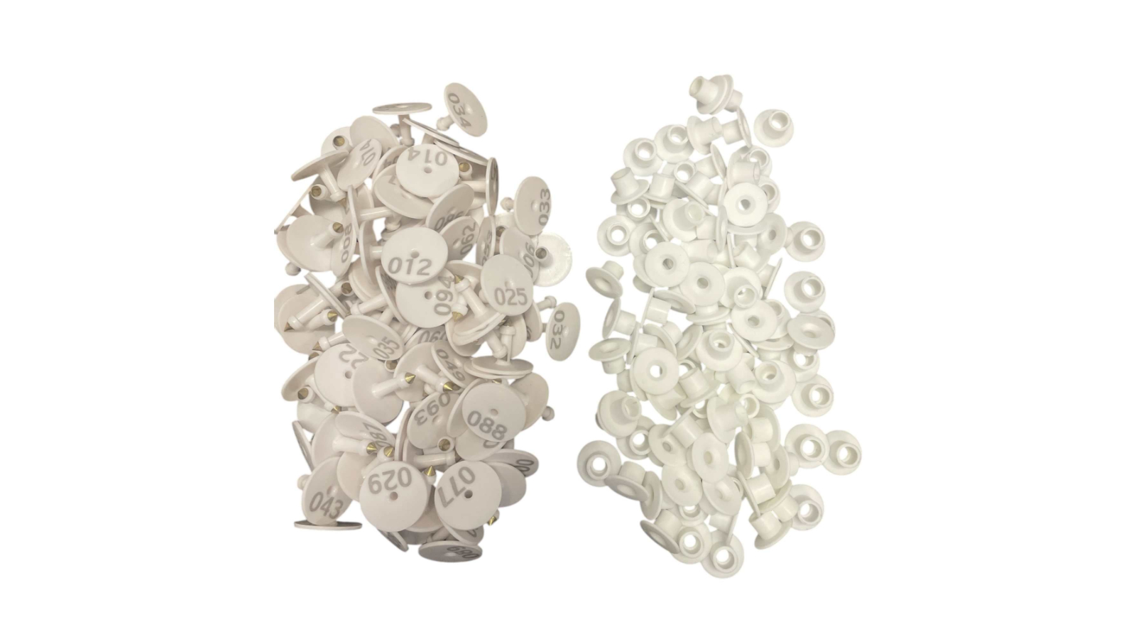 Rooster Farms 1-100 Round Cattle Number Ear Tag Set - White