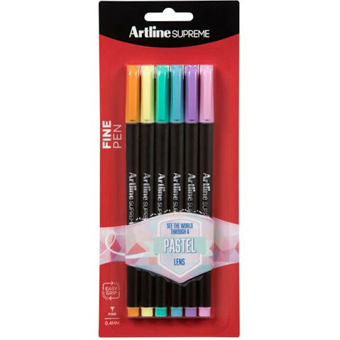 Artline 6-Piece Supreme 0.04cm Fine Pens - Assorted Pastel Colours
