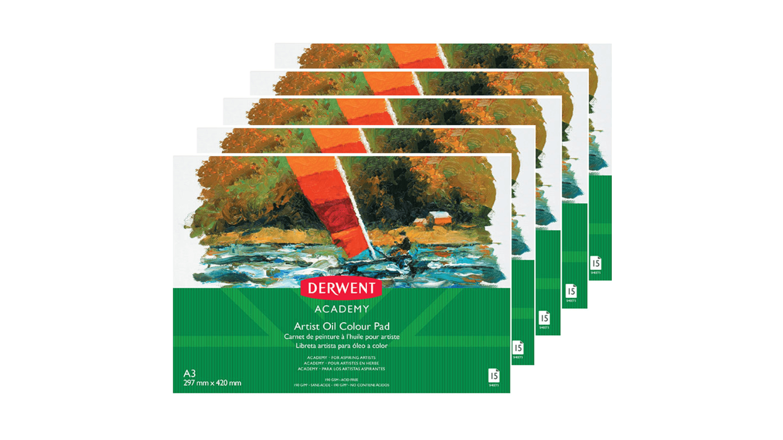 Derwent Pack of 5 A3 Academy Artist Oilpaint Pad Landscape - 15 Sheet