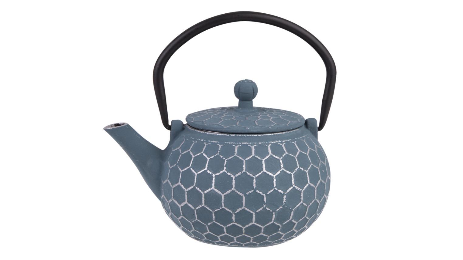 Purple Spoilz 500ml Teaology Cast Iron Teapot - Honeycomb Blue Silver