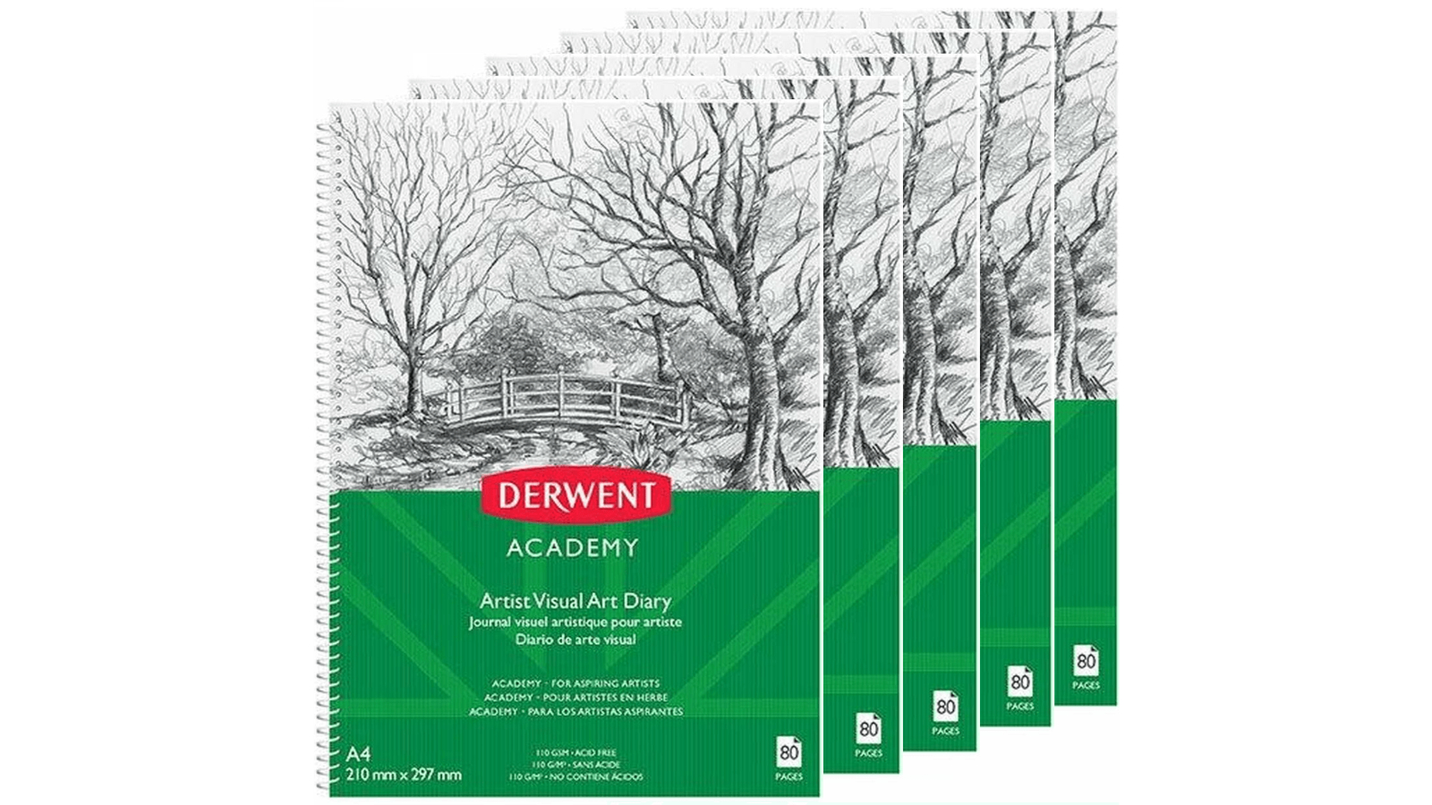 Derwent 80 Page A4 Journal Portrait Academy Visual Art Diary Book - Pack of 5