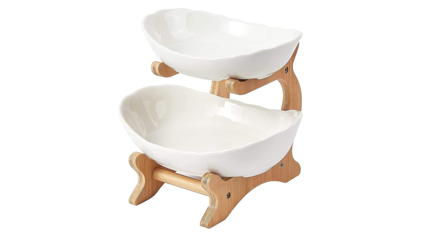 Kitchee 2-Tier Porcelain Fruit Bowl with Bamboo Stand