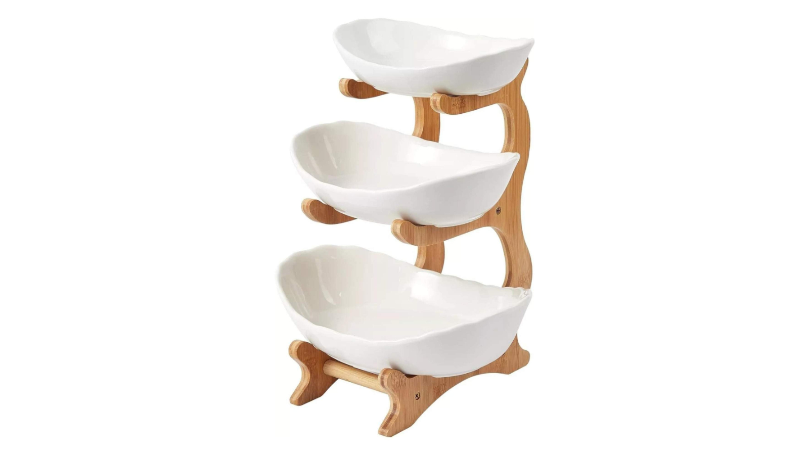 Kitchee 3-Tier Porcelain Fruit Bowl with Bamboo Stand
