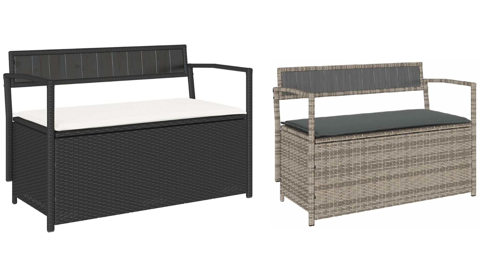 vidaXL Poly Rattan Garden Storage Bench with Cushion