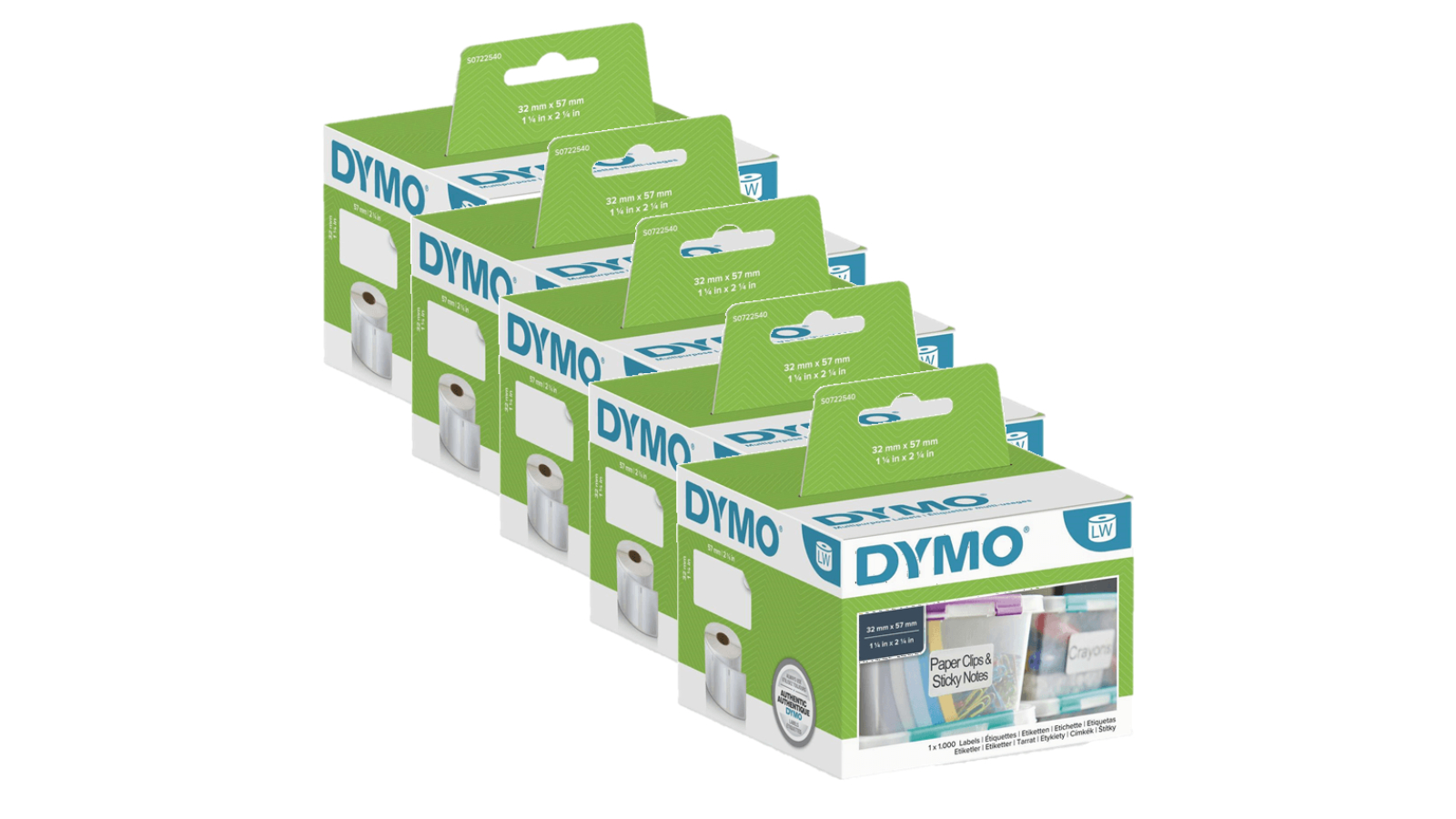 Dymo Pack of 5 White 11354 LW Multi-Purpose Label - 57 x 32metre