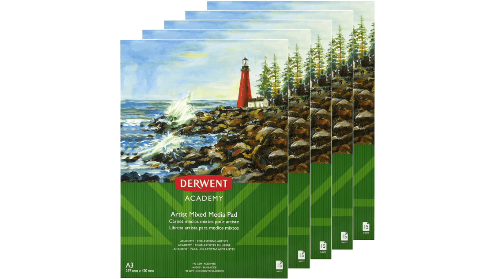 Derwent Pack of 5 A3 Academy Artist Mixed Media Pad Portrait - 15 Sheet