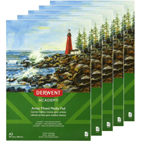Derwent Pack of 5 A3 Academy Artist Mixed Media Pad Portrait - 15 Sheet