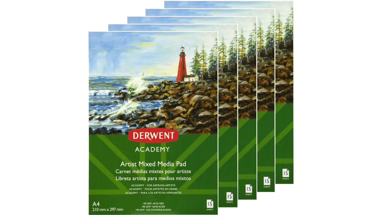 Derwent Pack of 5 A4 Academy Artist Mixed Media Pad Portrait - 15 Sheet