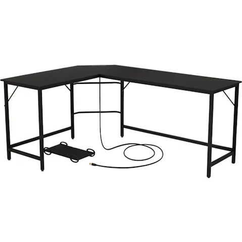 Costway L-Shaped Corner Desk with CPU Stand and Charging Station - Black
