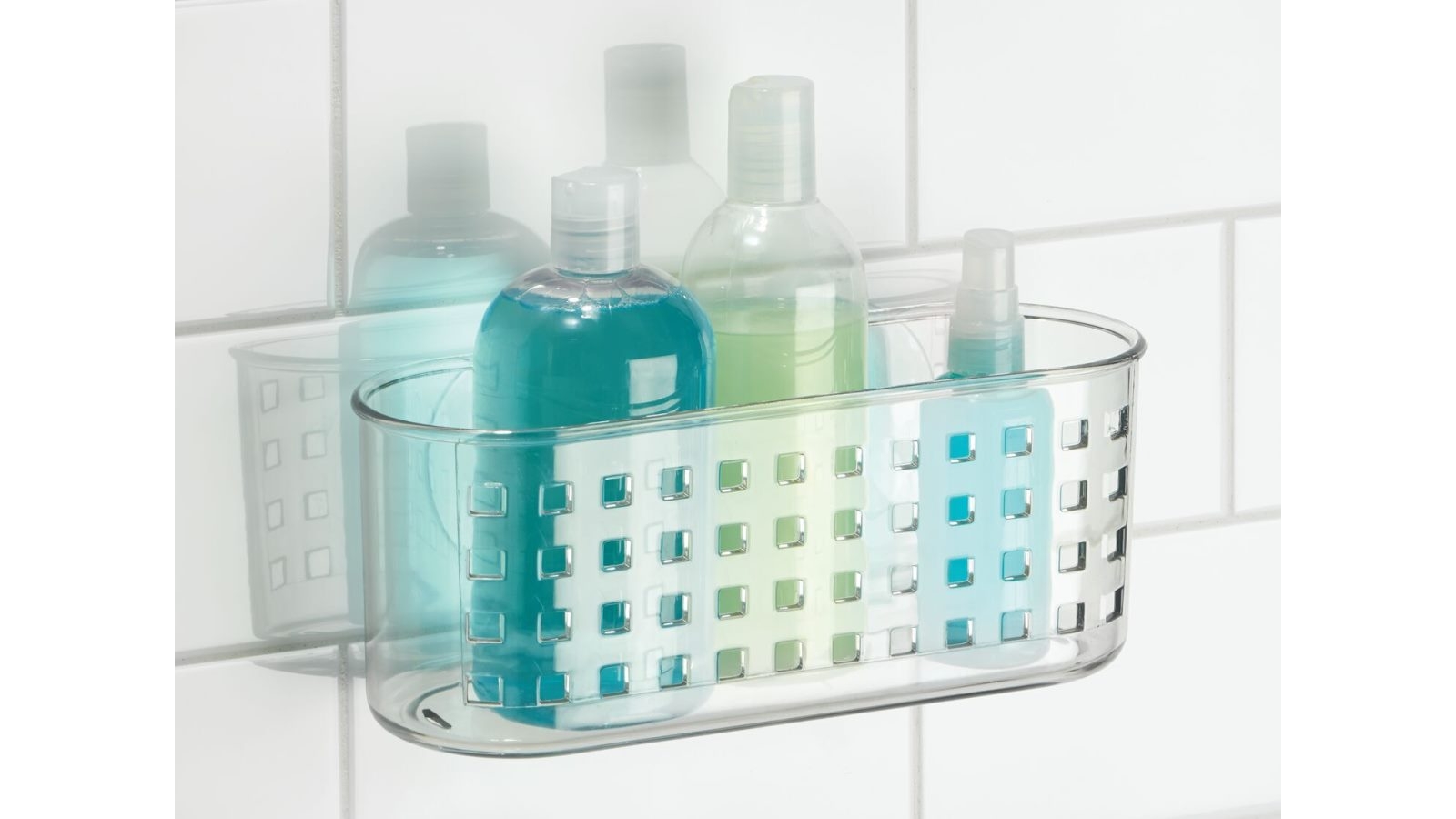 iDesign Clear Shower Caddy Suction Basket 26x10.5cm Harvey Norman