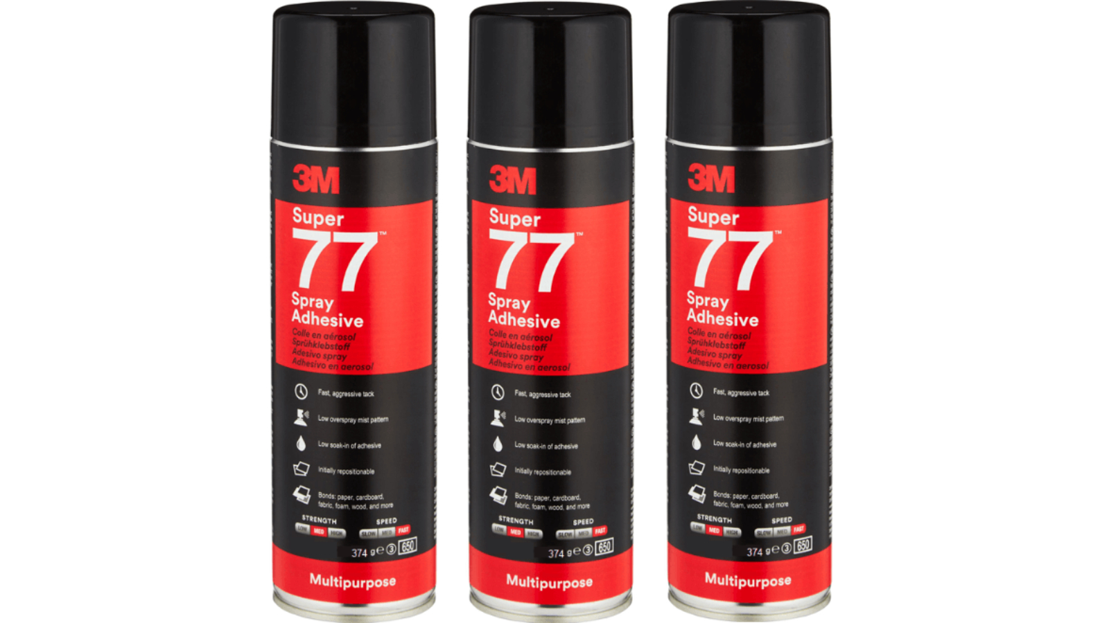 3M 374g Multi-Purpose Super Adhesive Glue Spray Can - Pack of 3