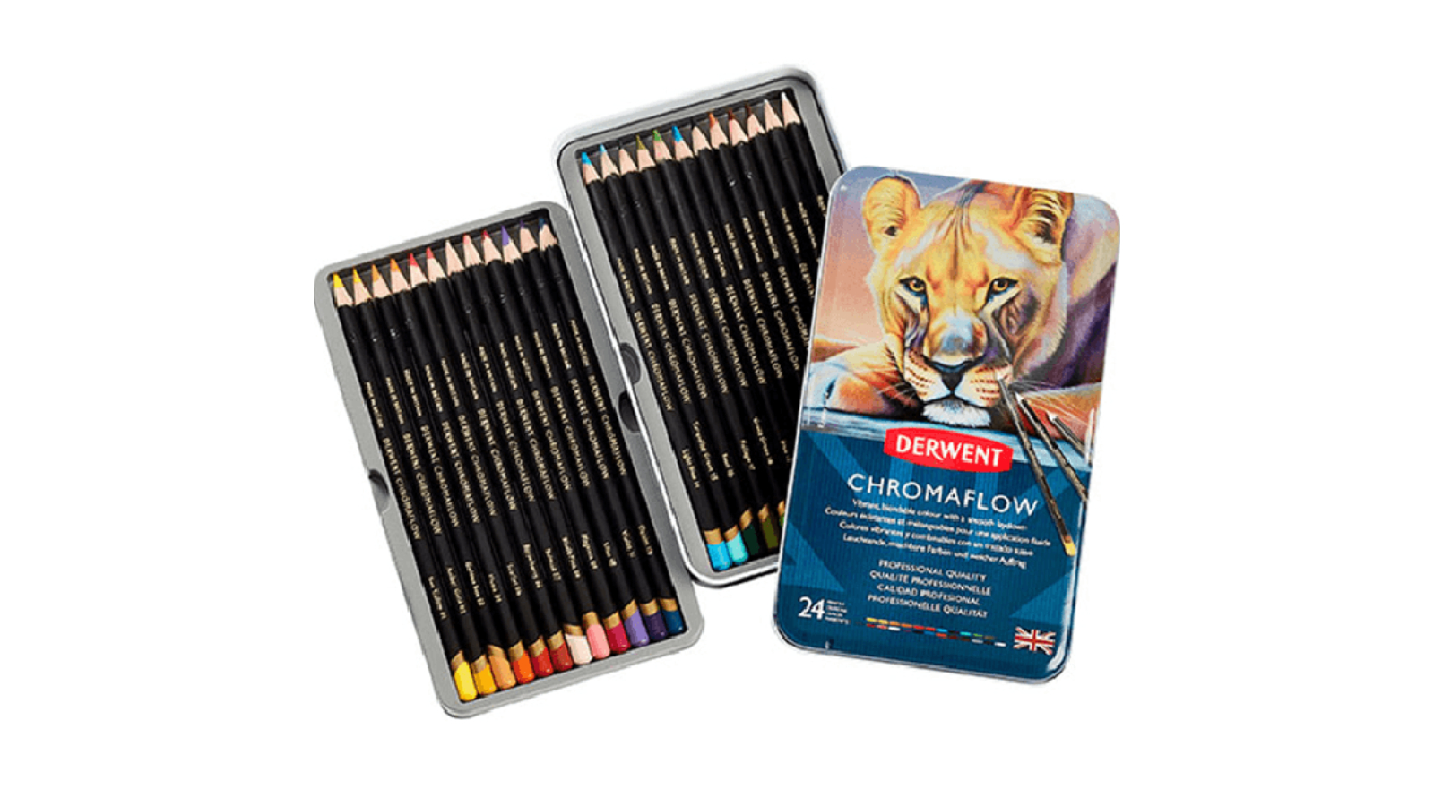 Derwent 24 ChromaFlow Coloured Pencils Tin Set Rich Vibrant