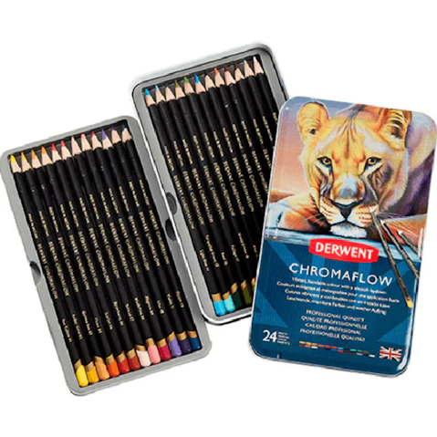 Derwent 24 ChromaFlow Coloured Pencils Tin Set Rich Vibrant