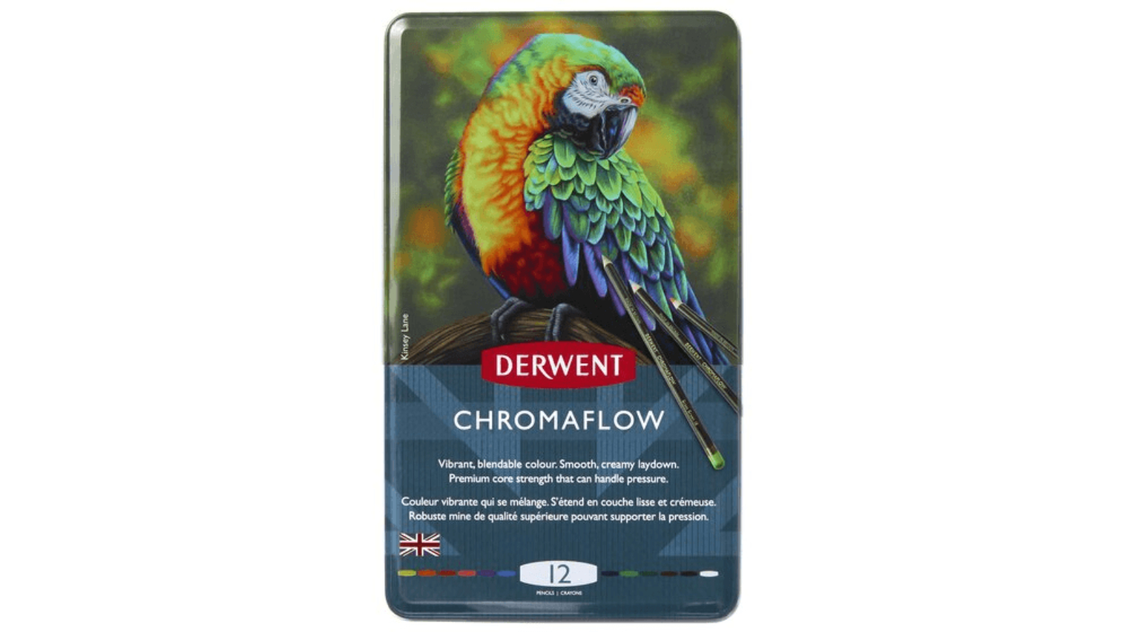 Derwent 12 Piece ChromaFlow Rich Vibrant Coloured Pencil Tin Set