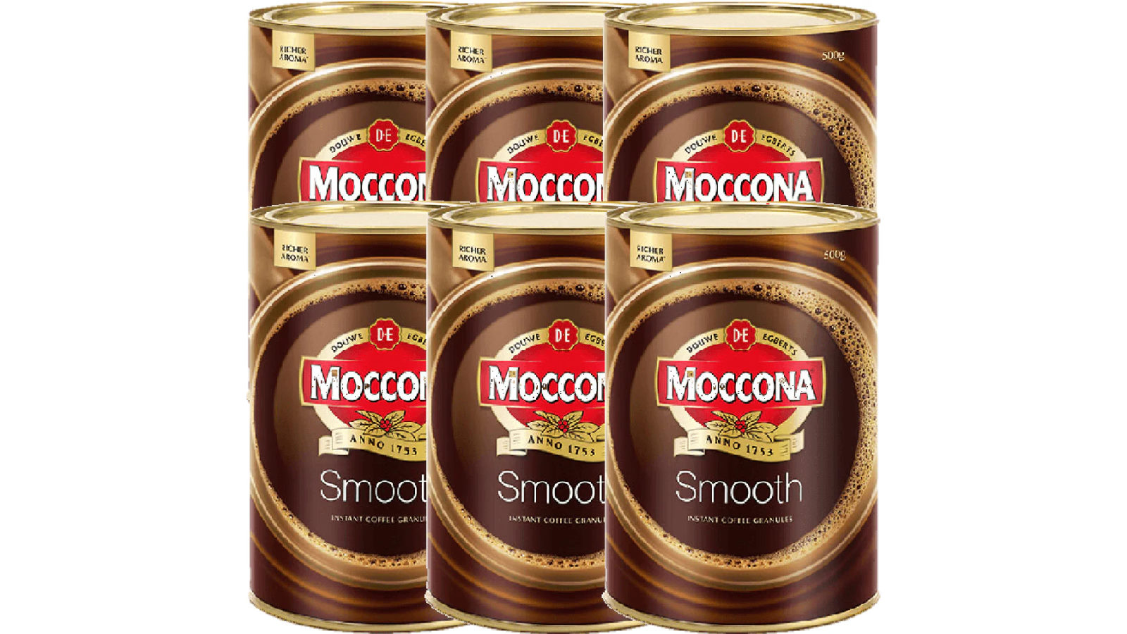 Moccona Pack of 6 x 500g Smooth Instant Granulated Coffee Can