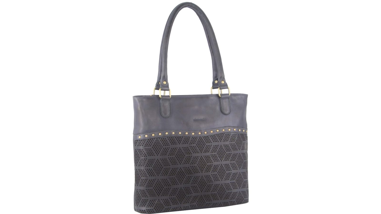 Pierre Cardin Womens Leather Perforated Cross-Body Bag with stud Detailing - Latte