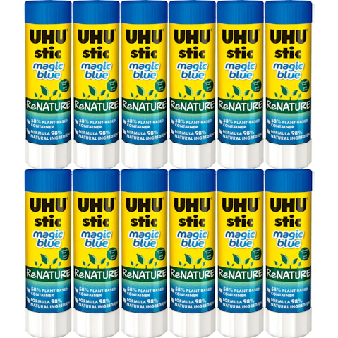 UHU ReNature Blue Plant Based 40g Magic Glue Stick - Pack of 12