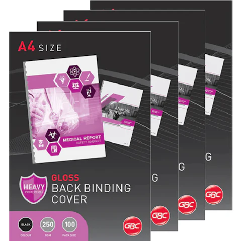 GBC Pack of 4 x 100 A4 250gsm Ibico Gloss Binding Cover - Black