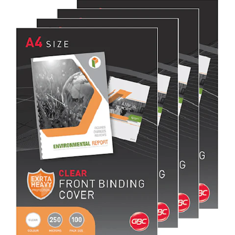 GBC Pack of 4 250 Micron A4 Clear Binding Cover - 100 Sheet