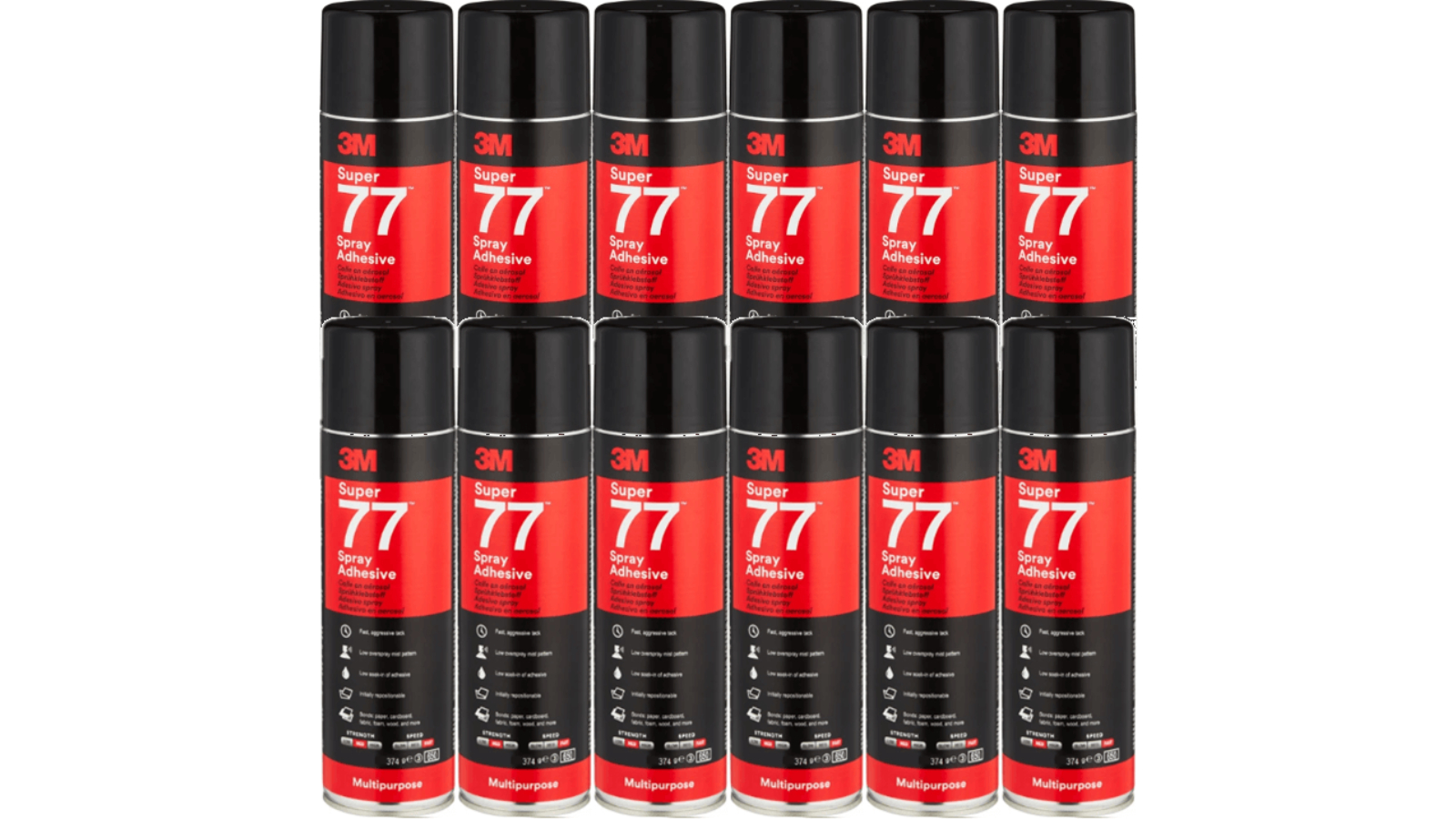 3M 375g Super 77 Multi-Purpose Adhesive Glue Spray - Pack of 12