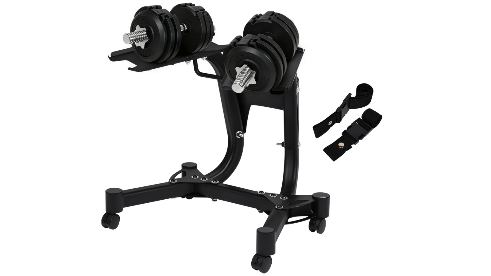 Advwin Adjustable Dumbbell Stand with Straps and Caster