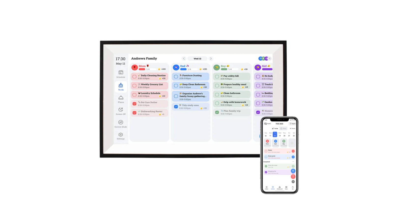 Kitchee 10inch Digital Smart Family Calendar - Black