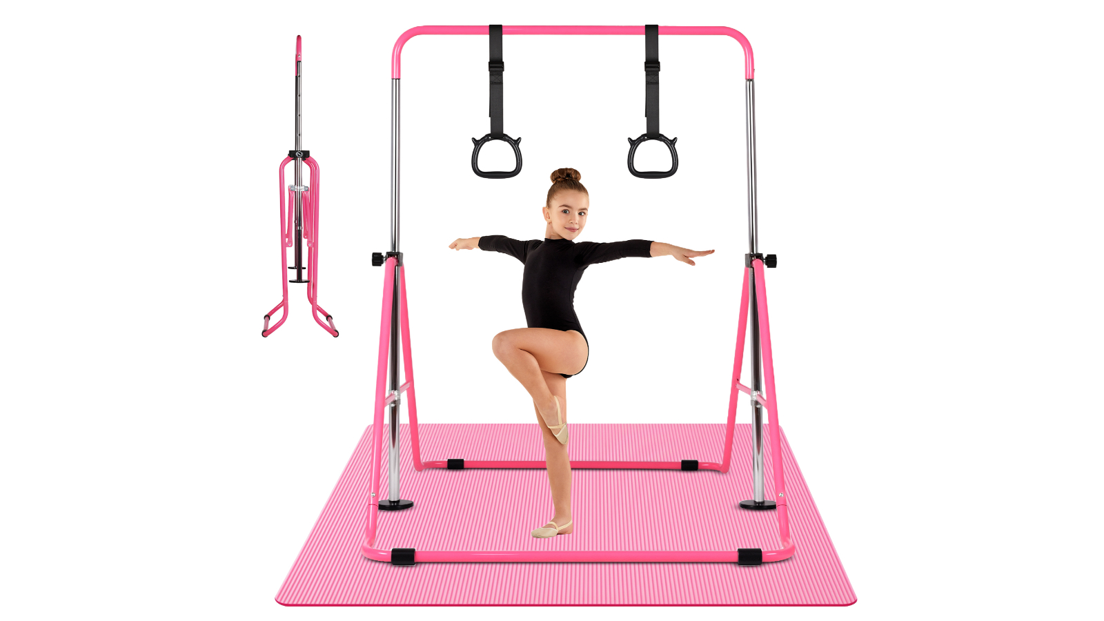 Height-Adjustable Pink Gymnastics Bar For Climbing And