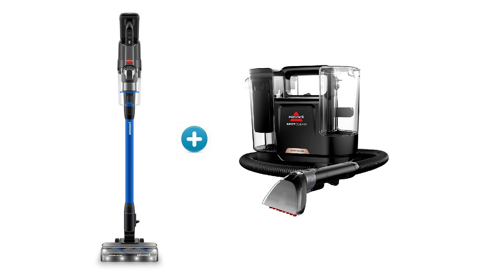 Bissell Power Clean Fur Finder Stick Vacuum plus SpotClean Professional Portable Carpet and Upholstery Cleaner