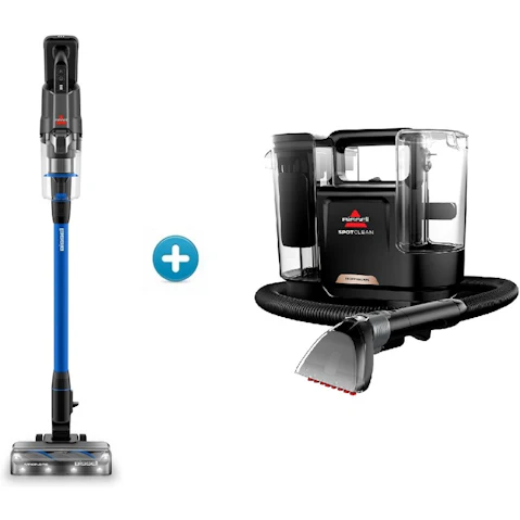 Bissell Power Clean Fur Finder Stick Vacuum plus SpotClean Professional Portable Carpet and Upholstery Cleaner