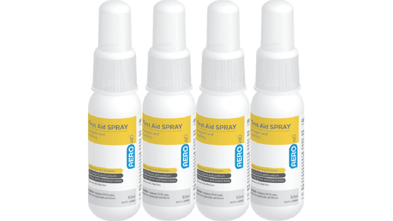 AeroAid Pack of 4 First Aid Antiseptic Spray Minor Cuts Abrasions Melaleuca Oil/Aloe Vera