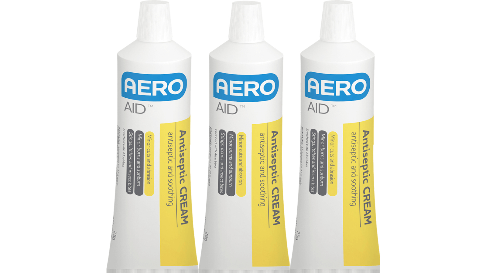 AeroAid Pack of 3 Minor Cuts First Aid Melaleuca Oil/Aloe Vera Antiseptic Tube Cream 