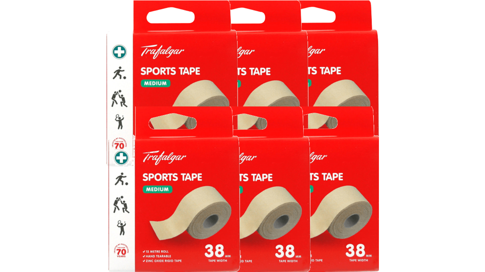 Trafalgar Pack of 6 Sport Strapping Fabric Tape - Medium