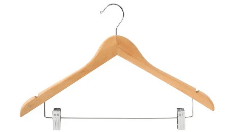 Compass Pack of 100 Classic Wood Standard Hook Clothes Coat Hanger with Clips