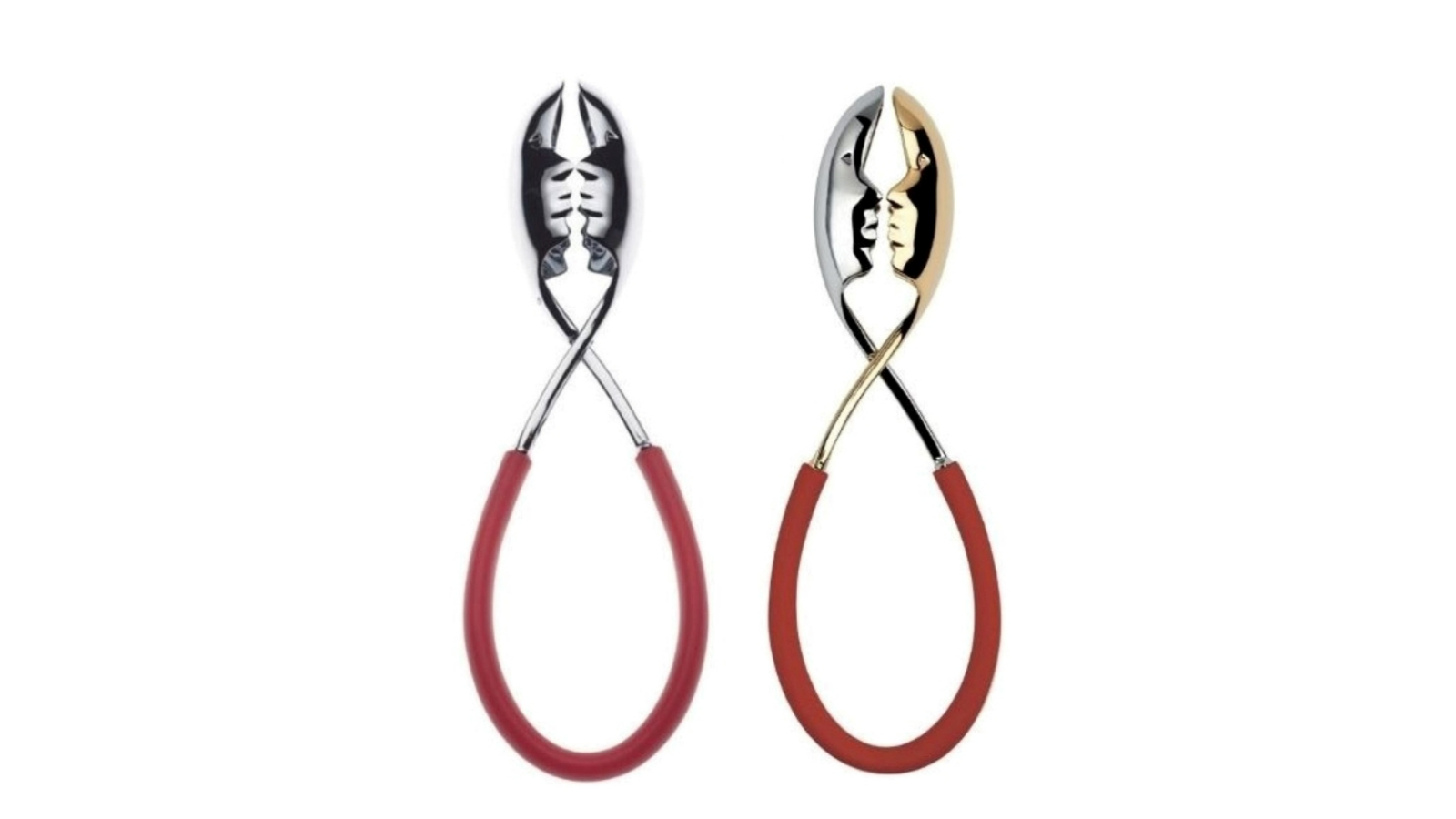 Bugatti Italy 2 Piece Kiss Salad Tongs Set - Red/Gold/Chrome