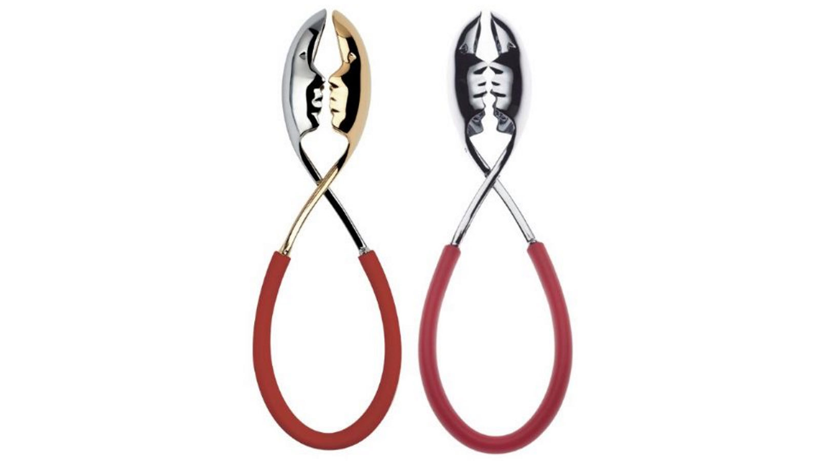 Bugatti Kiss Salad Tongs 2-piece Set - Red/Gold/Chrome