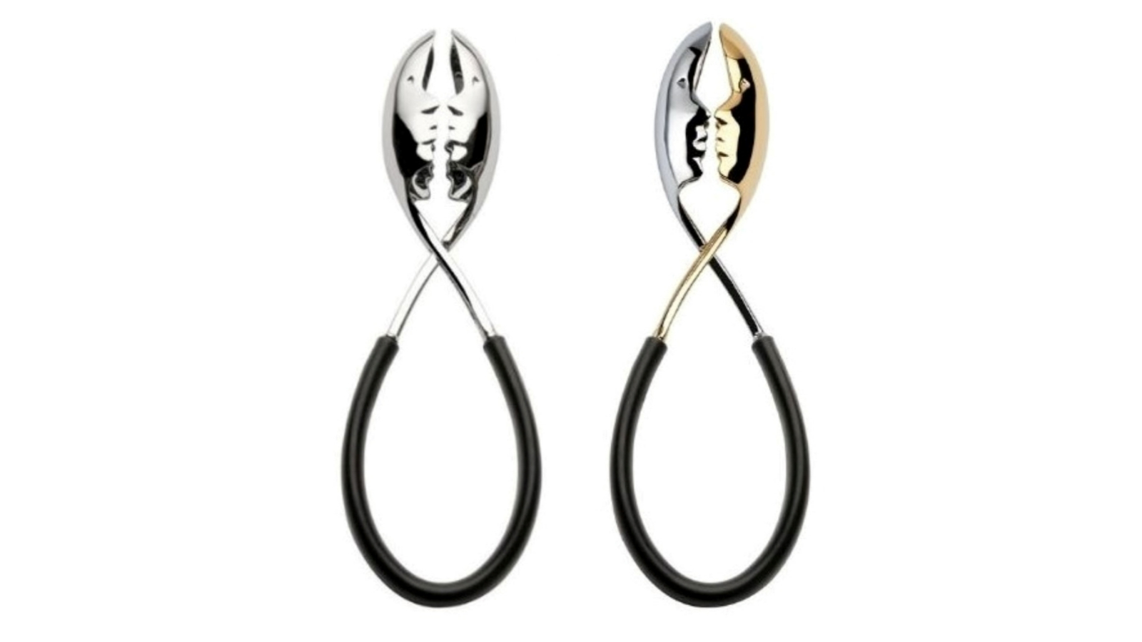 Bugatti Italy 2 Piece Kiss Salad Tongs Set - Black/Gold/Chrome