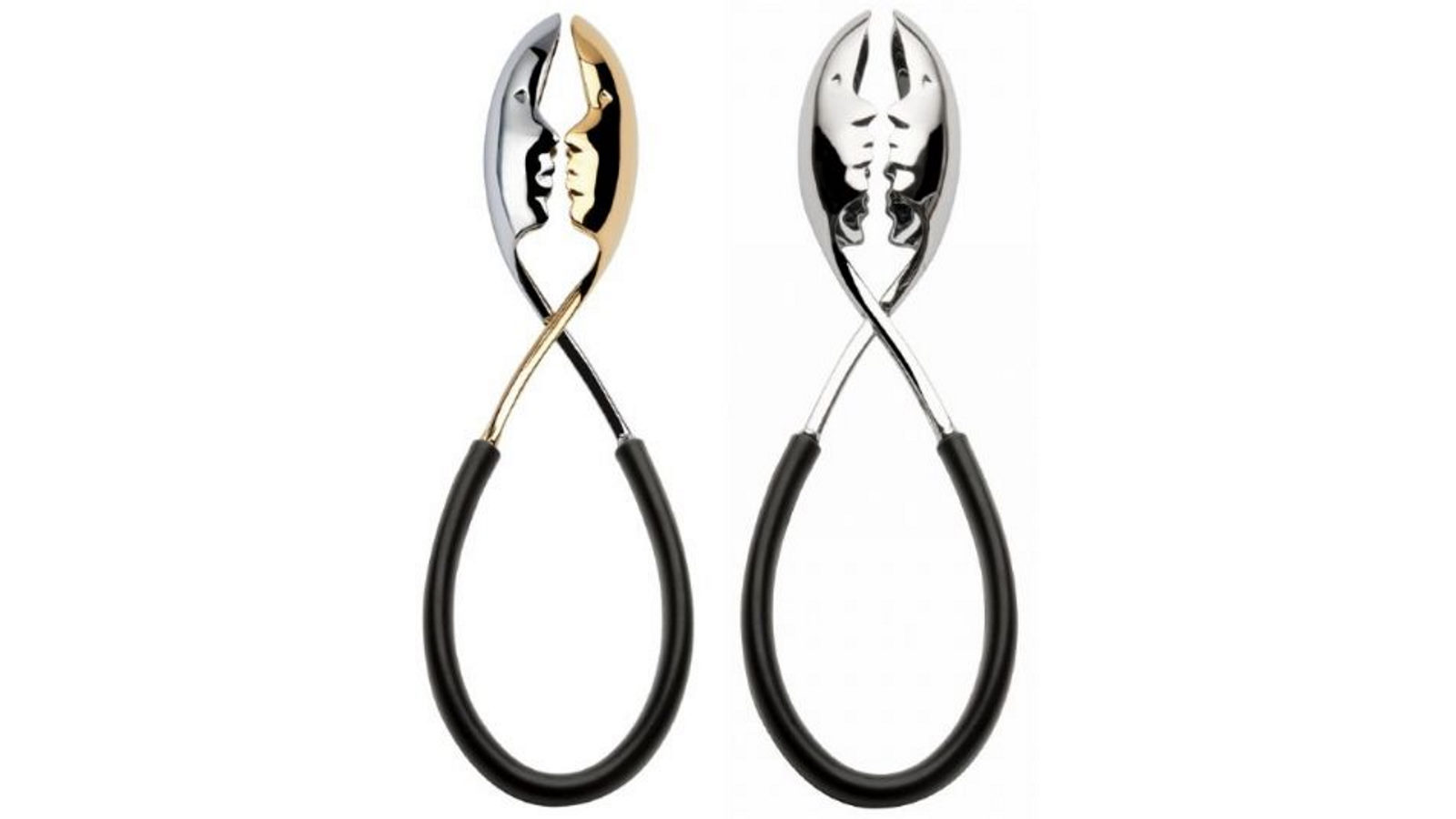 Bugatti Kiss Salad Tongs 2-piece Set - Black/Gold/Chrome