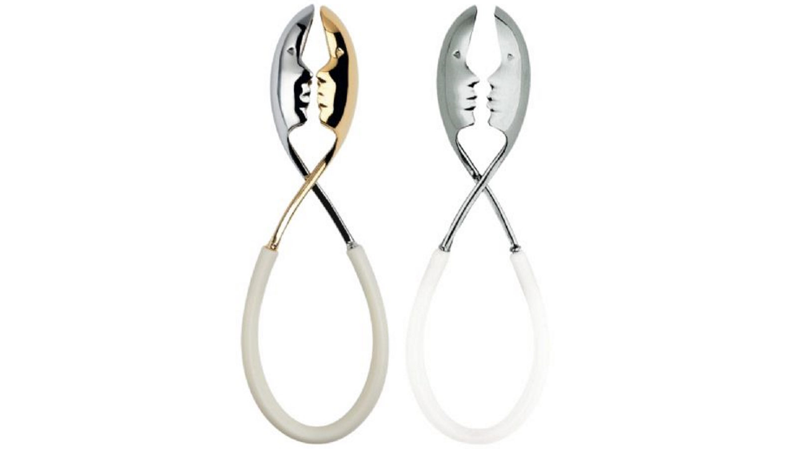 Bugatti Kiss Salad Tongs 2-piece Set - White/Gold/Chrome