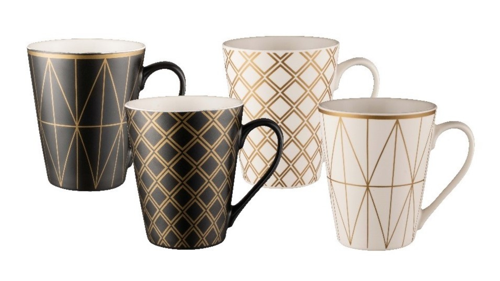 Bundanoon New Bone China Coffee and Tea Mugs Set of 4 Geotalics - 414ml