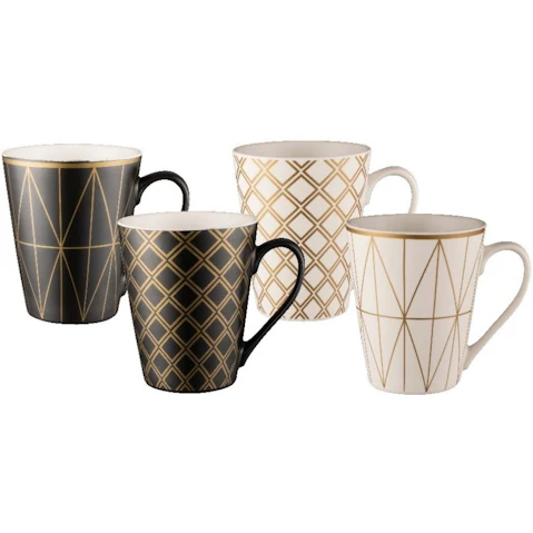 Bundanoon New Bone China Coffee and Tea Mugs Set of 4 Geotalics - 414ml