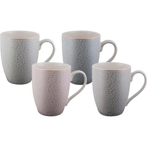 Bundanoon New Bone China Coffee and Tea Mugs Set of 4 Pastel Petals - 355ml
