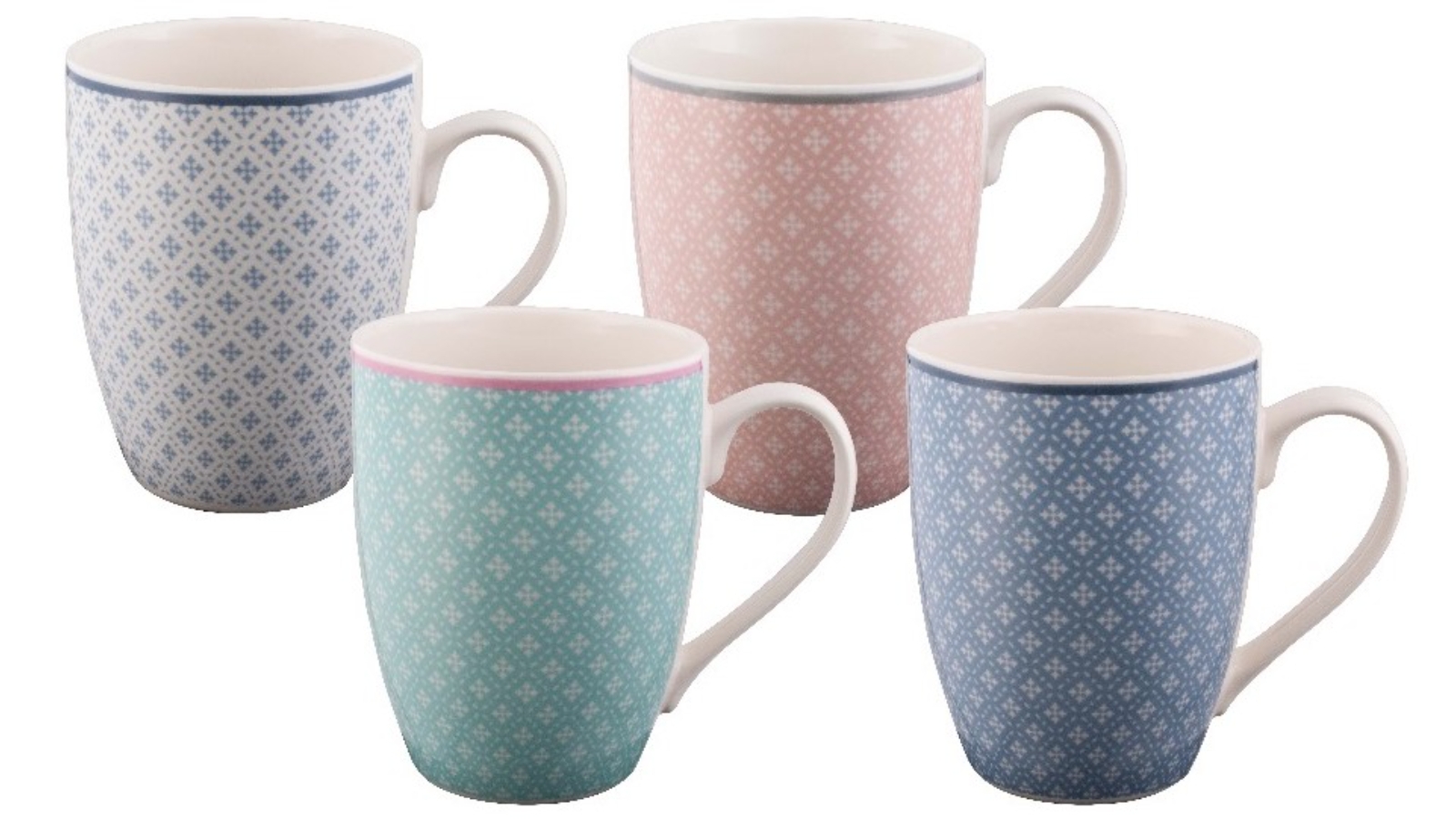 Bundanoon New Bone China Coffee and Tea Mugs Set of 4 Geometric Diamonds - 355ml